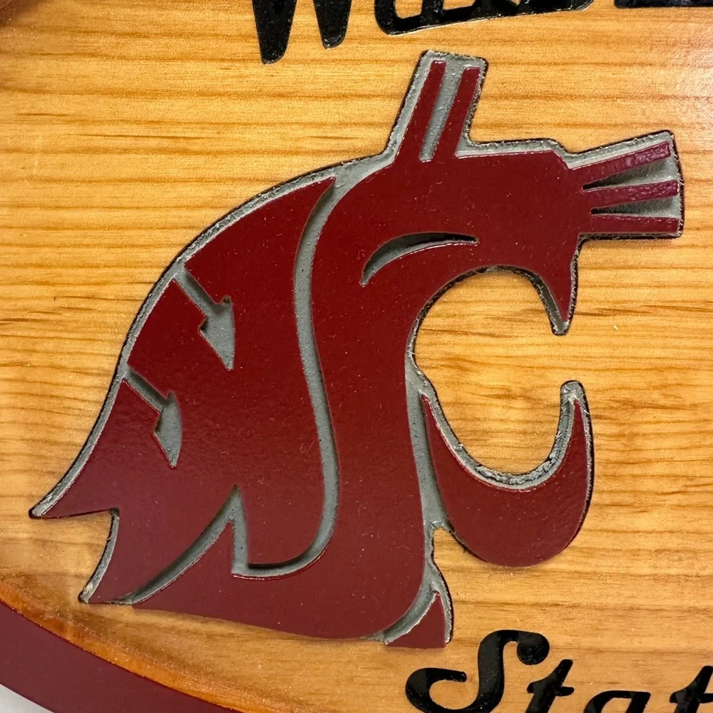 WSU Washington State University Solid‎ Wood Hand Crafted Plaque with Clock Cougs